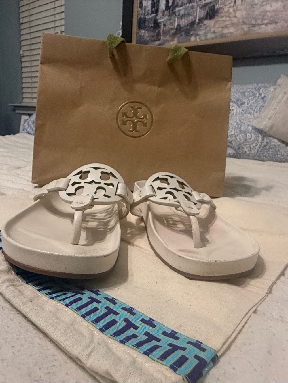Tory Burch Off-White Miller Logo Thong Sandals